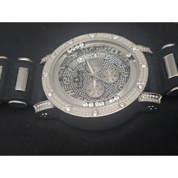 53.2mm THICK Quartz analog watch Silver Crystal Bezel wBlack Rubber bullet Strap main image 5